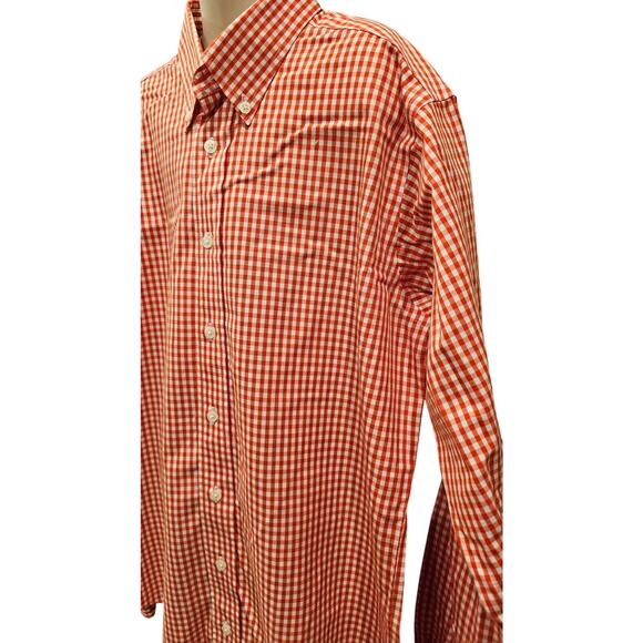 Brooks brothers fleece no iron L youth sport button up checkered orange top - Picture 3 of 6